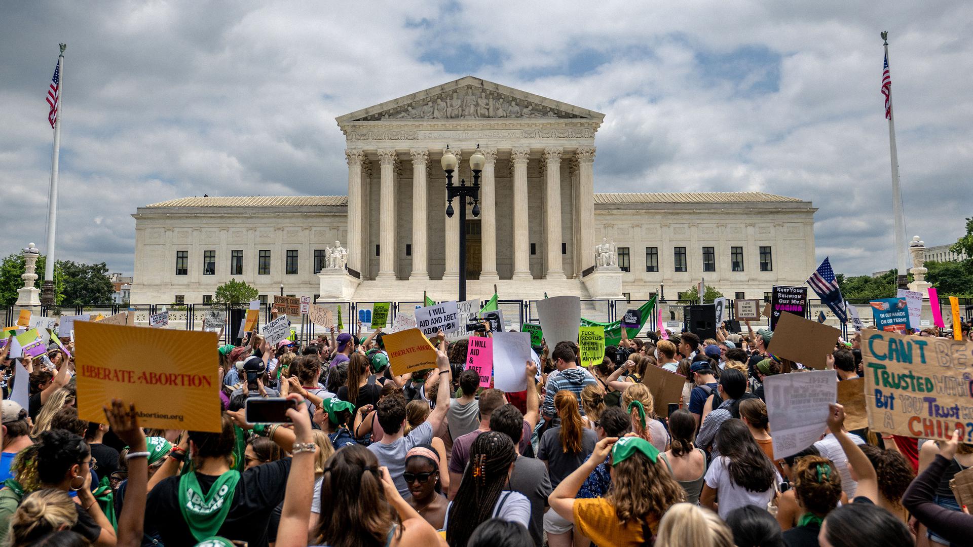 Abortion rights activists outside the Supreme Court