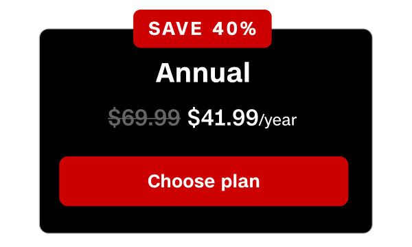 Annual plan is $41.99/year, save 40% with a welcome offer