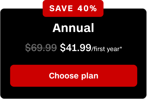 Annual plan is $41.99/year, save 40% with a welcome offer