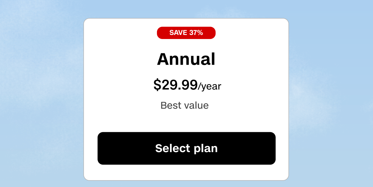 Annual plan is $29.99/year, save 37% for the year.