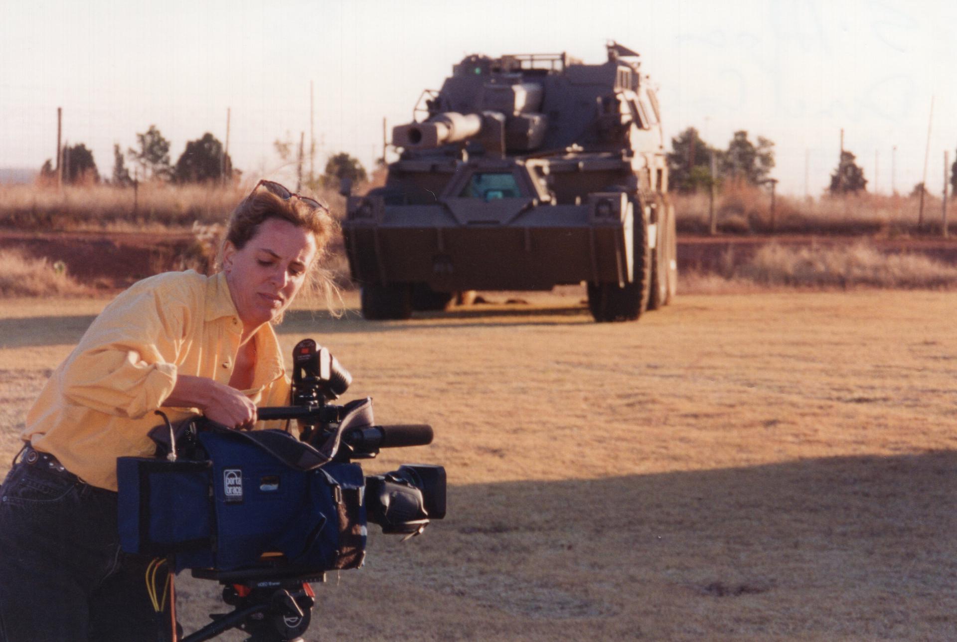 Strand sets up her video camera in Somalia