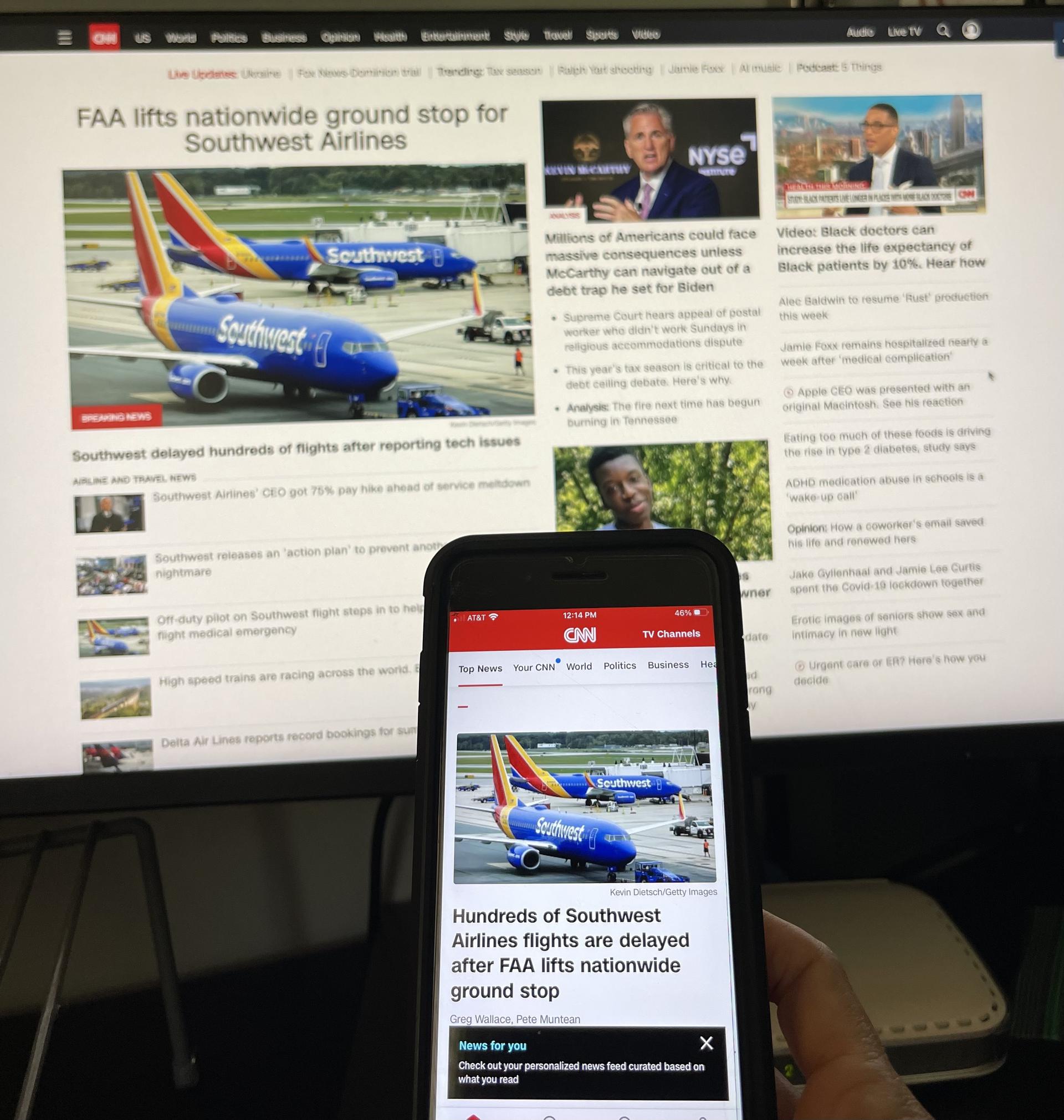 CNN app and desktop homepages