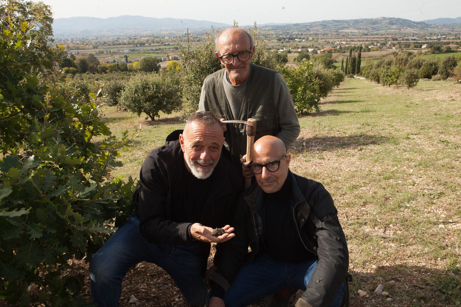 Stanley Tucci, Carlo Caporicci, and Bruno Gagliardini seen here while filming season two of the CNN Original Series