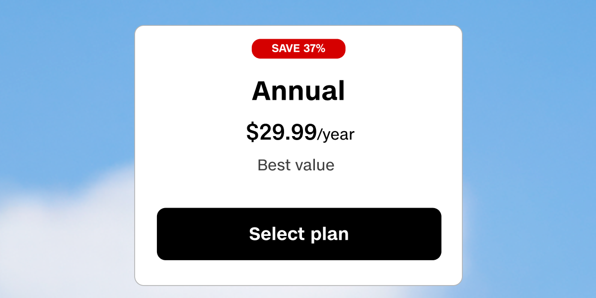 Annual plan is $29.99/year, save 37% for the year.