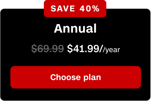 Annual plan is $41.99/year, save 40% with a welcome offer