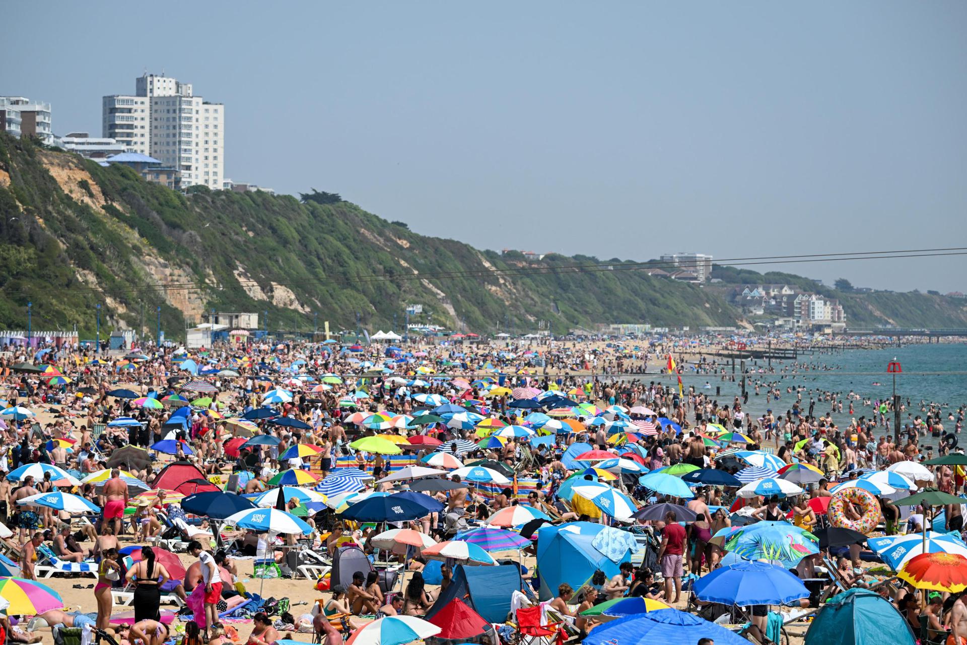 Crowded beach in England